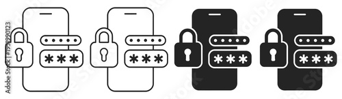 OTP (One Time Password) mobile phone login icon, representing secure authentication, two-factor verification, SMS code entry, and account access protection concept vector