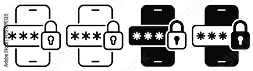 Mobile OTP login icon, featuring phone and password code symbol, secure login, identity verification, and digital security vector