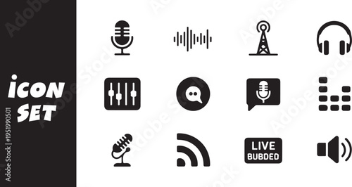 Collection of icons related to audio and communication technologies
