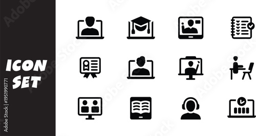 Collection of educational and professional icons representing various learning and work activities
