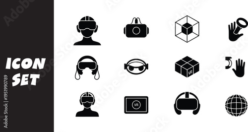 Diverse icons representing virtual reality and augmented reality concepts and devices