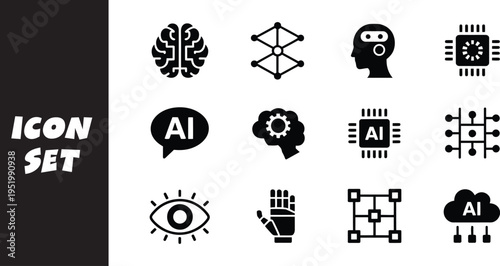 Creative icon set representing artificial intelligence and related technologies