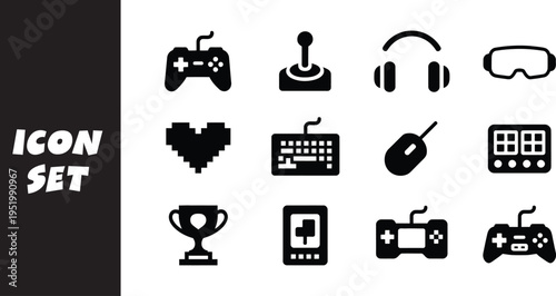 A collection of icons representing various gaming and tech accessories and symbols