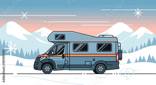 Winter camping adventure in motorhome