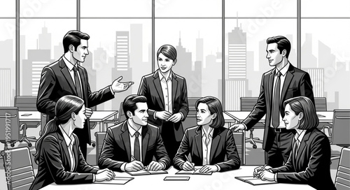 Business Meeting - Team Collaboration and Discussion in a Modern Office.