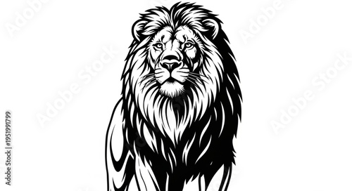 Majestic Lion Portrait - A Detailed Black and White Illustration.