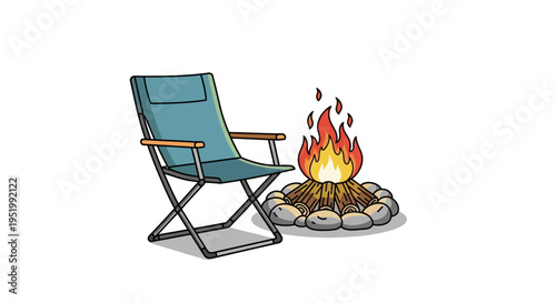 Camping chair by campfire illustration