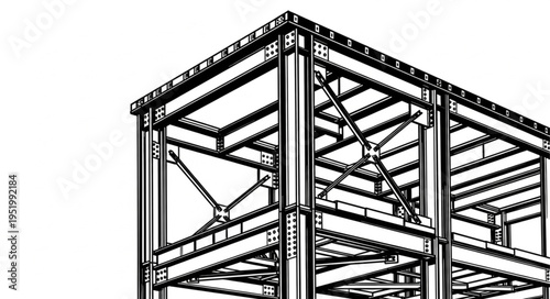 Detailed Steel Structure Illustration of a Building Framework.
