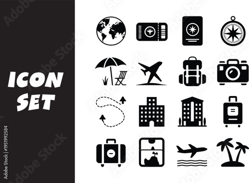 Travel-themed icon set for various applications and designs