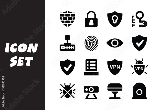 Collection of security and network protection icons for digital applications