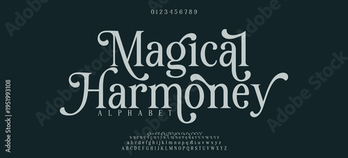 Magical Harmoney Luxury Font Serif classic design font vector illustration of alphabets, letters and numerics.