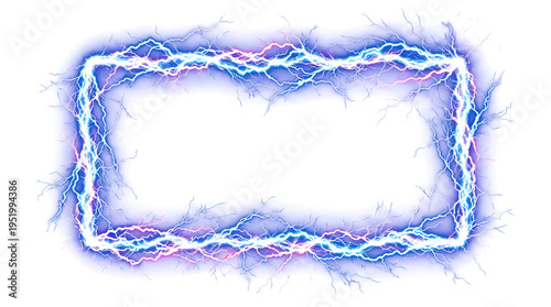 Electric lightning bolts forming a glowing energy border isolated on transparent background