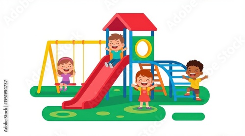 Children playing on playground equipment.