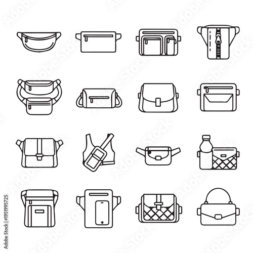 Assorted Bag Icons Collection: Waist Shoulder Crossbody and Sling Styles