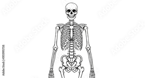 Detailed Skeleton Illustration - Anatomical Study of Human Skeletal System.