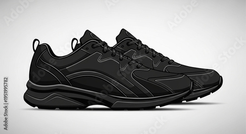 Pair of black athletic shoes for running and training.