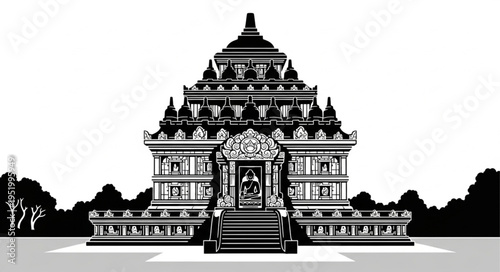 Detailed Illustration of Plaosan Temple, a Javanese Cultural Heritage Site.