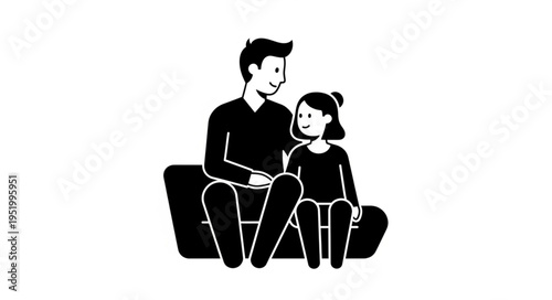 Father and Daughter Bonding on a Couch in Simple Illustration.