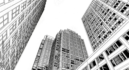 High-Rise Buildings Perspective - A Black and White Architectural Study.