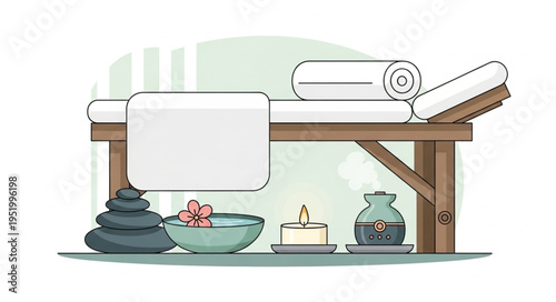 Spa Treatment Setup with Massage Table and Relaxation Elements.