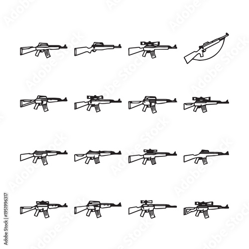 Assorted Rifle Icons Set Military Weapons Collection Different Gun Styles