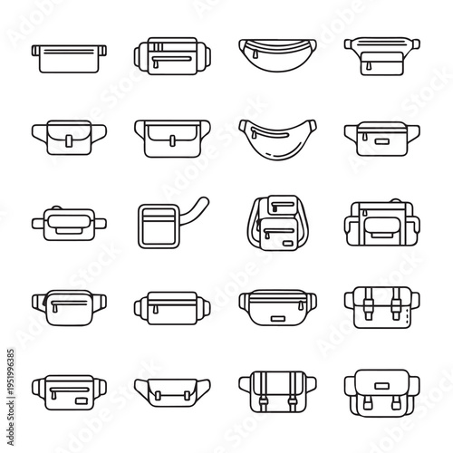Assorted Waist Bags and Sling Bags Collection Icon Set Outline Style
