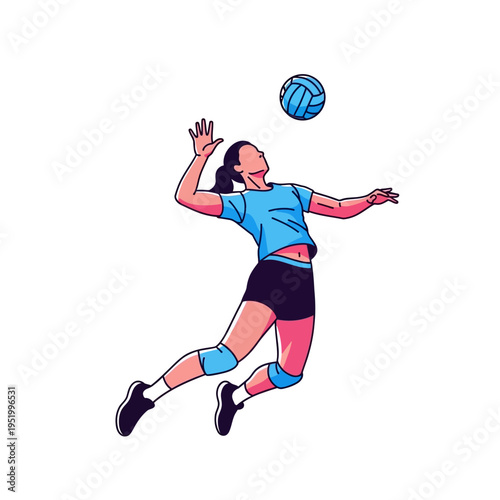 Young Woman Playing Volleyball, Jumping to Spike Ball, Athletic Action Shot