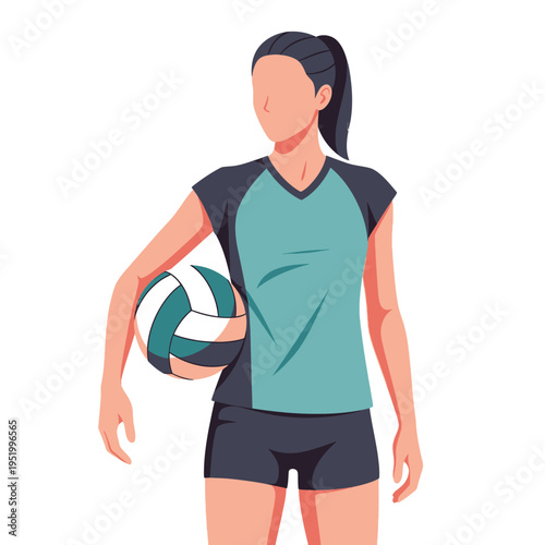 Female Volleyball Player Holding Ball, Athlete in Uniform, Sport Illustration