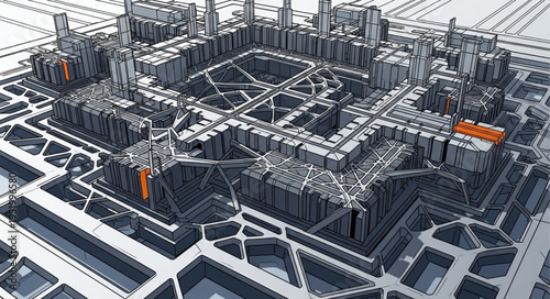 Detailed Architectural Model of a Complex City Structure.