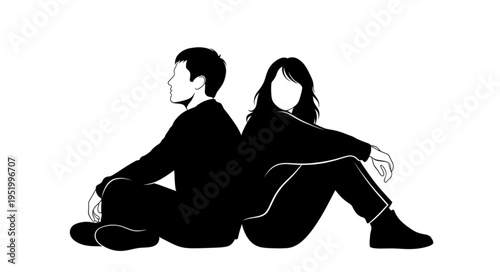 Silhouette of a Man and Woman Sitting Back to Back.
