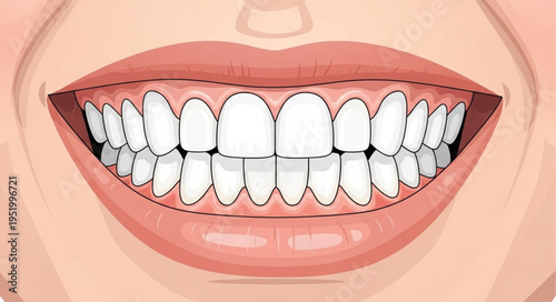 Illustration of a healthy smile with white teeth and pink lips.