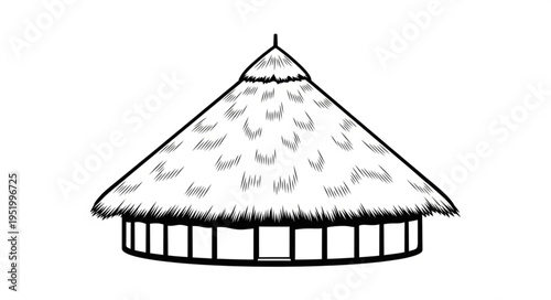 Illustration of a Traditional Thatched Hut with a Round Base.