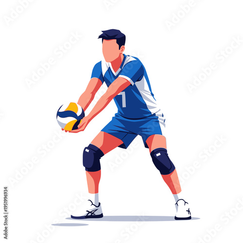 Volleyball Player Receiving Ball, Athletic Sports Illustration