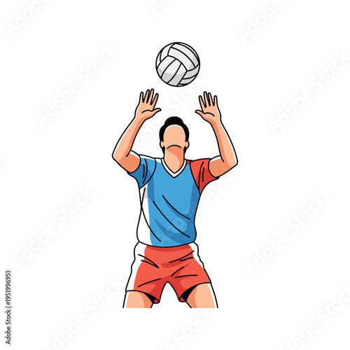 Volleyball Player Serving Ball - Athletic Action Illustration