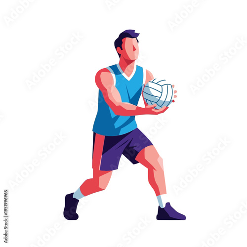 Volleyball Player Serving Ball, Athletic Man in Uniform, Sports Action Illustration