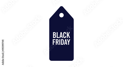 A dark blue price tag displaying black friday text silhouette