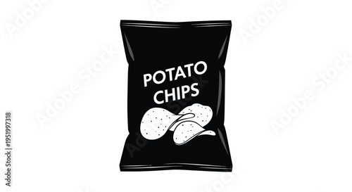 Black bag of potato chips with graphic stark silhouette