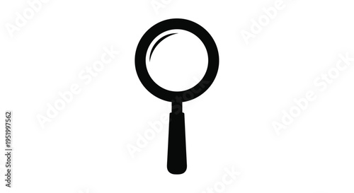 Simple black magnifying glass icon against a white background silhouette