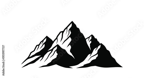 Dramatic mountain range composition in stark black a bold silhouette