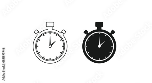 Two stopwatch icons one outlined and one filled in black and white silhouette