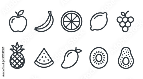 Simple Monoline Fruit Icon Pack with Clean Premium Style