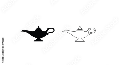 Two depictions of a magic lamp one as a dark silhouette