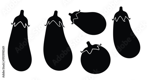 A collection of eggplant shapes presented as a black silhouette