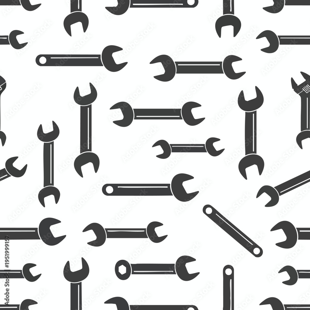 Obraz premium Seamless pattern of various wrenches and a spanner on a white background