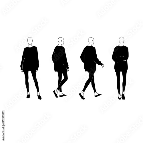 A collection of architectural human figures showing different perspectives of a person walking