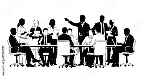 Dynamic Business Meeting - Leader Directing Team Discussion and Strategy.