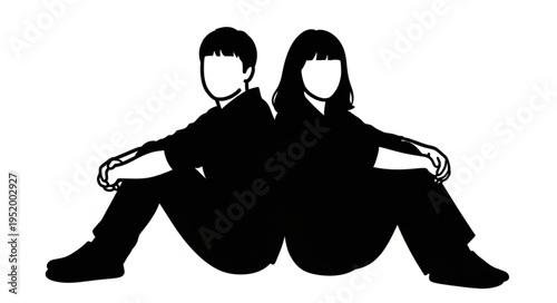 Silhouette of Two People Sitting Back to Back in Monochrome.