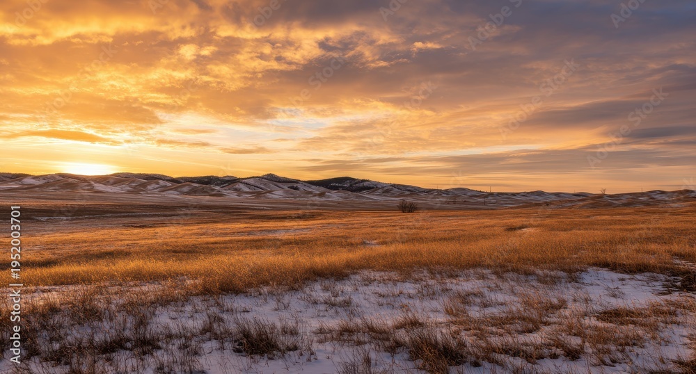 Obraz premium sunrise over the prairie, golden hour lighting
