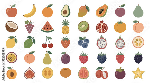 Organic Hand Drawn Fruit Icons for Sustainable Food Design