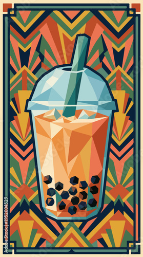 Geometric bubble tea cup poster illustration